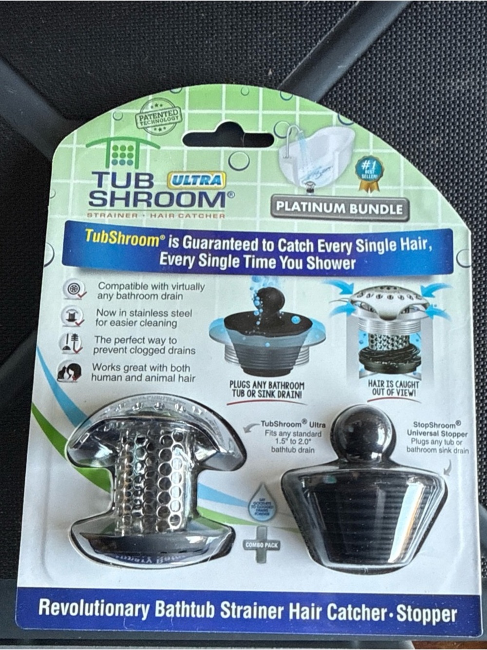 TUB SHROOM ULTRA PLATINUM BUNDLE HAIR CATCHER STAINLESS STEEL